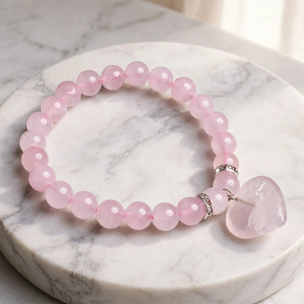 Authentic Rose Quartz Heart Charm Bracelet