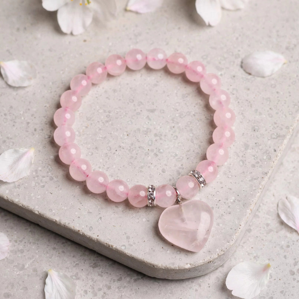 Authentic Rose Quartz Heart Charm Bracelet
