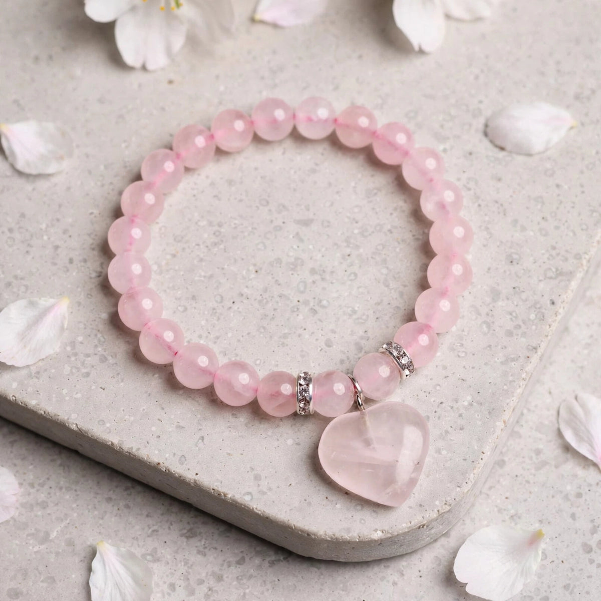 Authentic Rose Quartz Heart Charm Bracelet