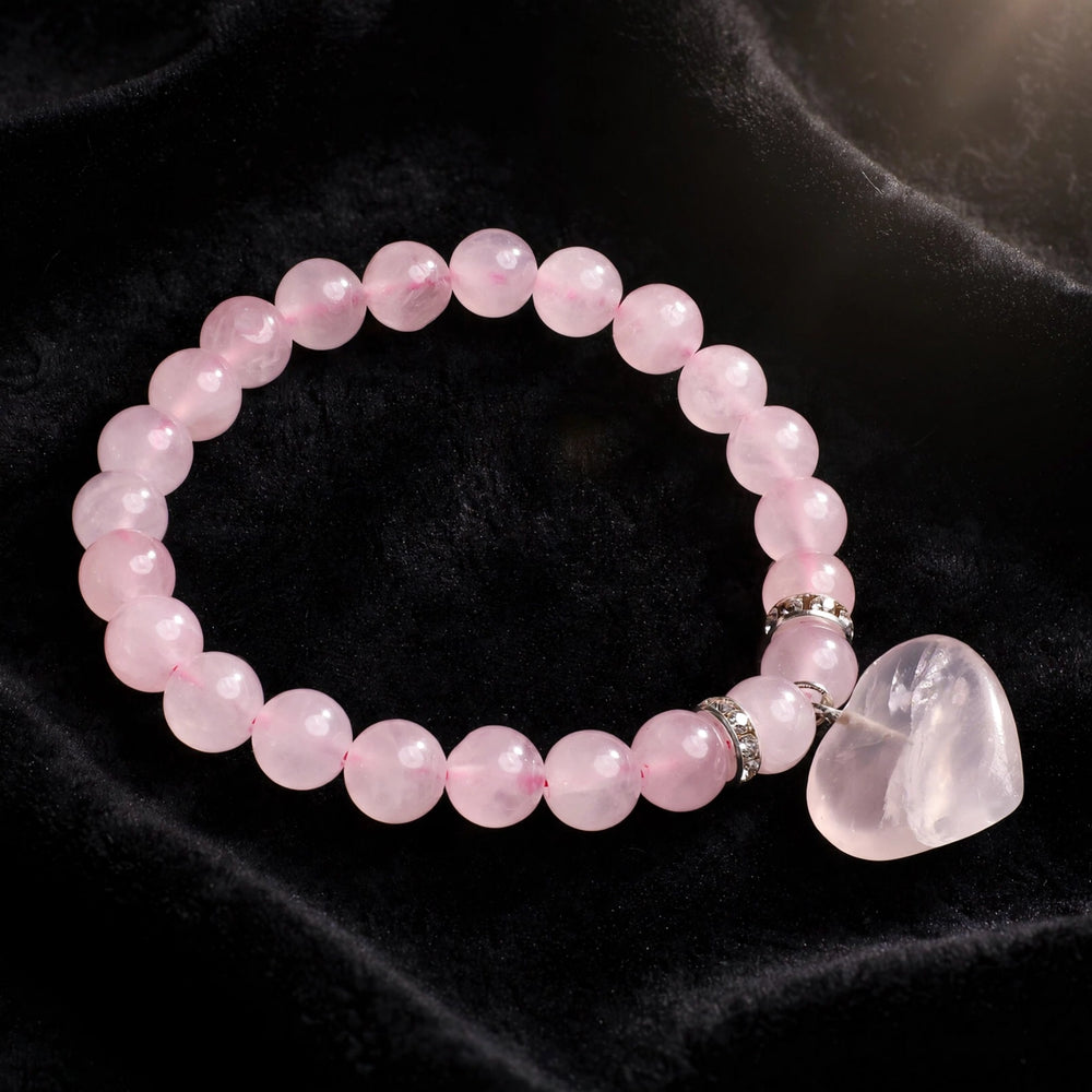 Authentic Rose Quartz Heart Charm Bracelet