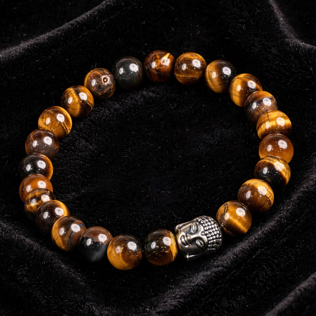 Kalavati Agate Natural Tiger Eye Buddha Beaded Bracelet
