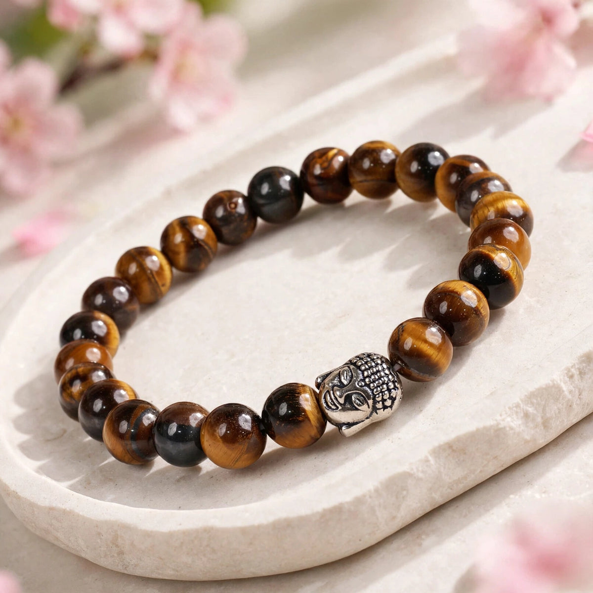 Kalavati Agate Natural Tiger Eye Buddha Beaded Bracelet