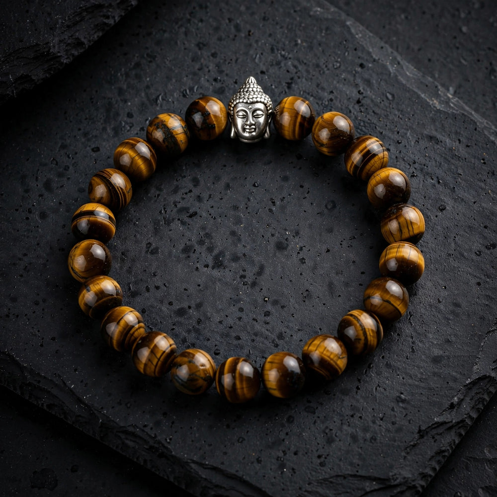Kalavati Agate Natural Tiger Eye Buddha Beaded Bracelet